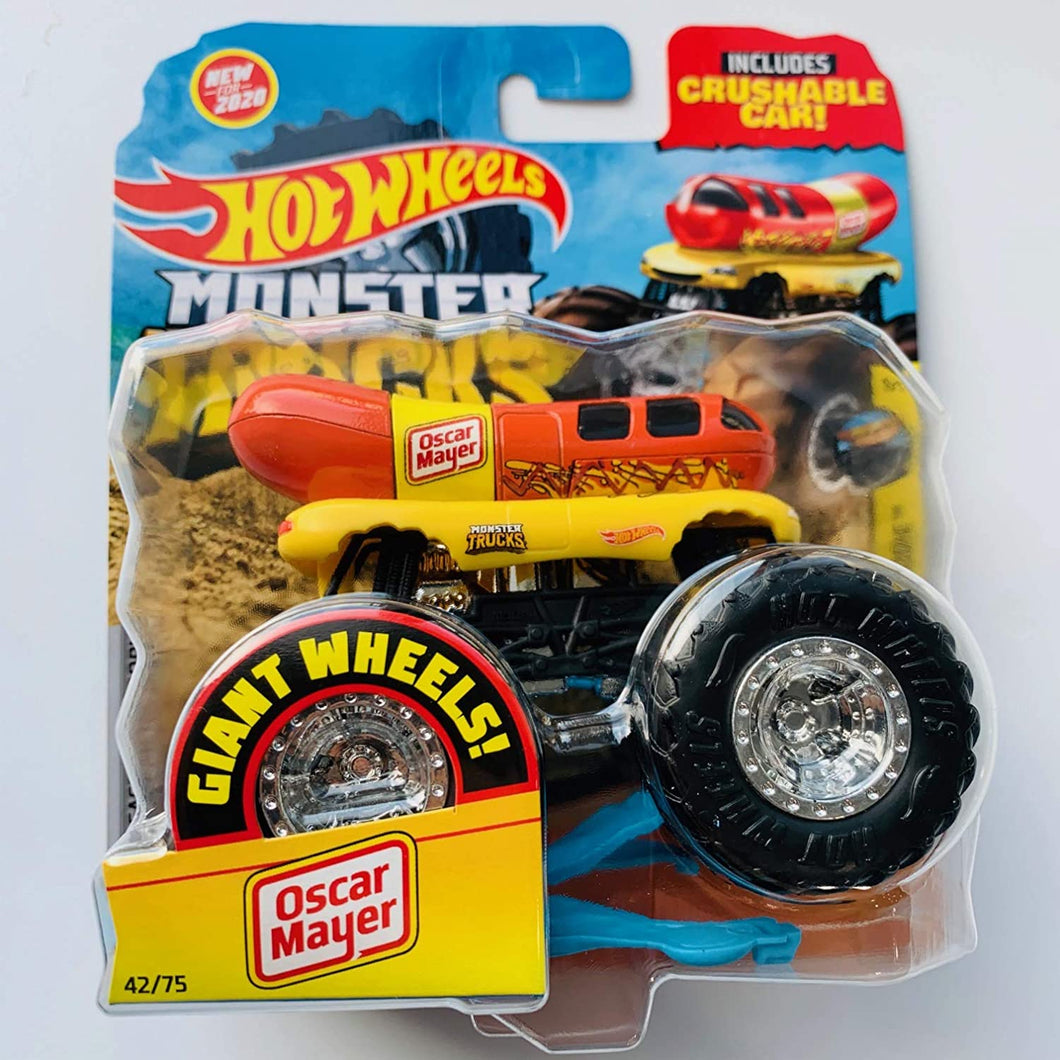 Hot Wheels Monster Trucks 2020 Giant Wheels 1:64 Scale Oscar Mayer with Crushable car