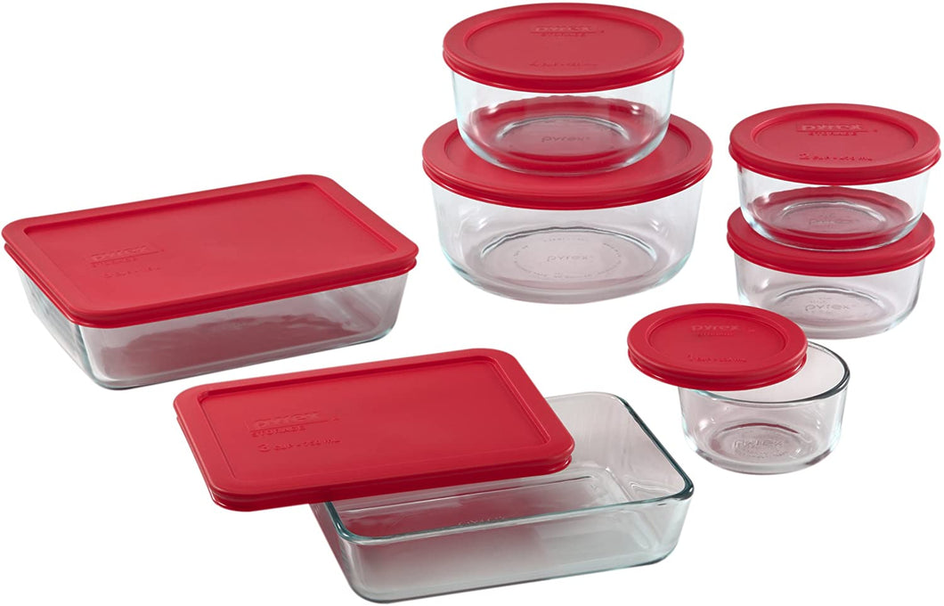 Pyrex 071160054332 14-Piece Glass Food Storage Set with Lids, Clear