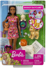 Load image into Gallery viewer, Barbie Doggy Daycare Doll, Brunette, and Pets Playset with 4 Dogs, Including One Puppy that Poops and One that Pees, Plus Color-Change Paper and More, Gift for 3 to 7 Year Olds