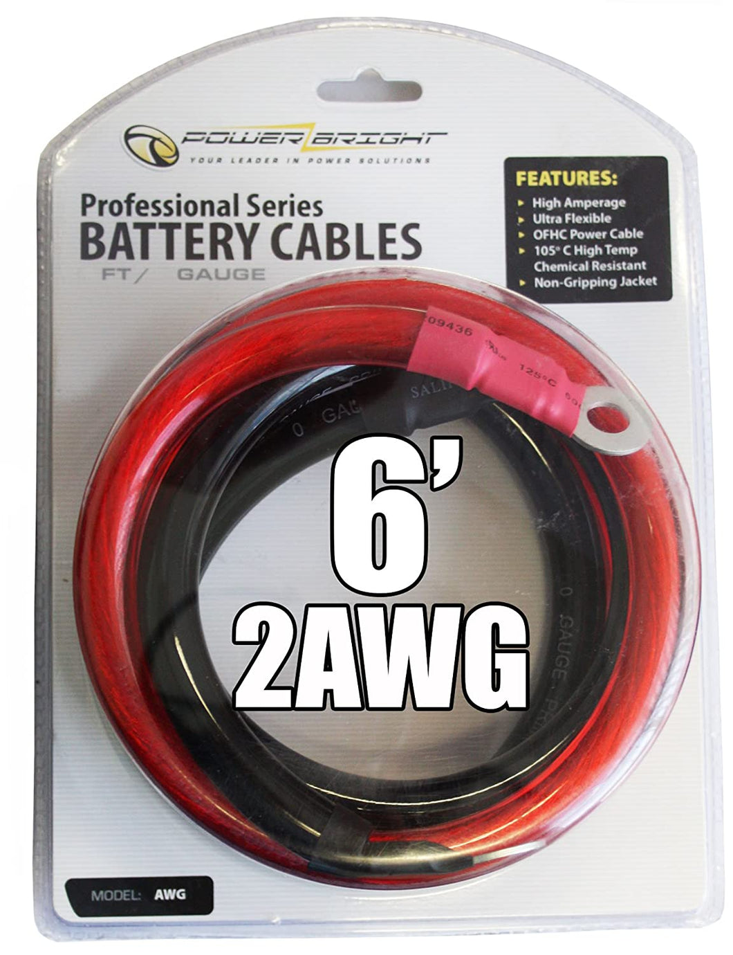 Power Bright 2-AWG6 2 AWG Gauge 6-Foot Professional Series Inverter Cables 2000-2500 watt