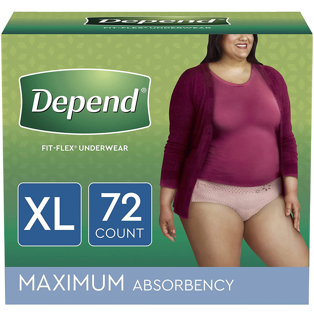 Depend FIT-FLEX Incontinence Underwear for Women, Disposable, Maximum Absorbency, XL, 72 Ct