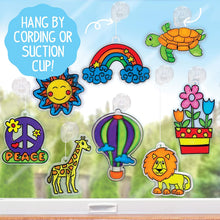 Load image into Gallery viewer, Made By Me Create Your Own Window Art by Horizon Group USA, Paint Your Own Suncatchers. Kit Includes 12 Pre-Printed Suncatchers + DIY Acetate Sheet, Window Paint, Suction Cups, &amp; More, Assorted Colors