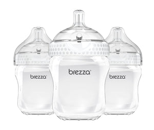Baby Brezza Two Piece Natural Baby Bottle with Lid - Ergonomic, Wide Neck Design Makes it The Easiest to Clean - Modern Look - Anti-Colic - BPA Free Plastic - White Bottle - 9 Ounce - 3 Bottles
