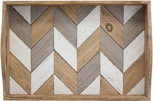 Stonebriar Rectangle Multicolor Chevron Wood Serving Tray with Handles