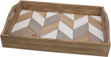 Load image into Gallery viewer, Stonebriar Rectangle Multicolor Chevron Wood Serving Tray with Handles