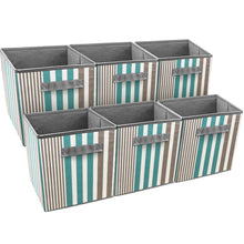 Load image into Gallery viewer, Sorbus Foldable Storage Cube Basket Bin, Vertical Stripe Line Pattern (6 Pack, Aqua)