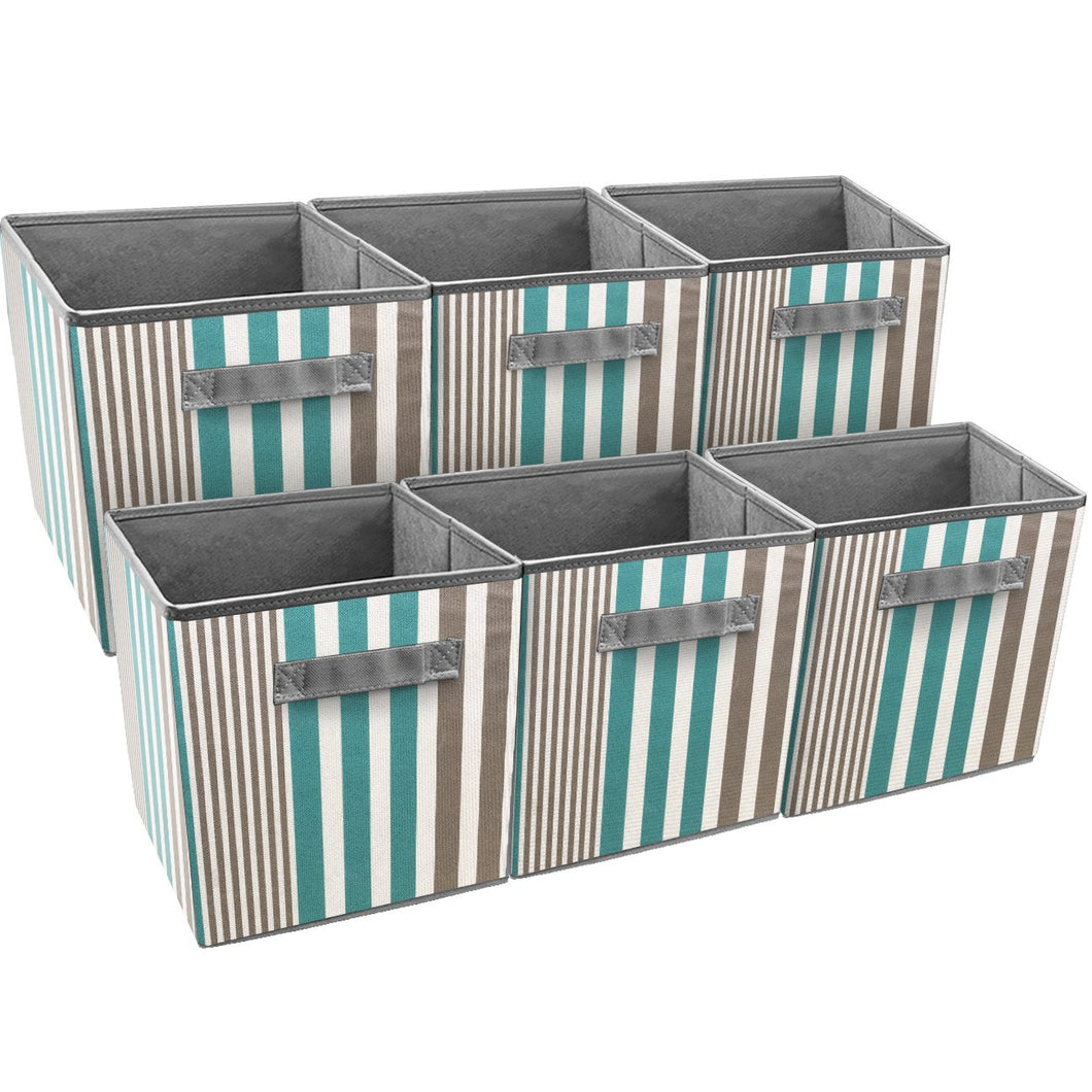 Sorbus Foldable Storage Cube Basket Bin, Vertical Stripe Line Pattern (6 Pack, Aqua)