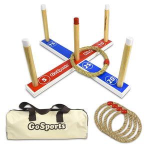 GoSports Premium Wooden Ring Toss Game with Carrying Case, Outdoor Fun for Kids and Adults