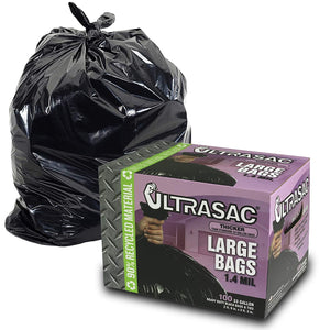 UltraSac 33 Gallon Trash Bags - (Huge 100 Pack/w Ties) - 39' x 33' Heavy Duty Large Professional Quality Black Garbage Bags - Extra Strong Plastic Trashbags for Home, Kitchen, Lawn, and Other