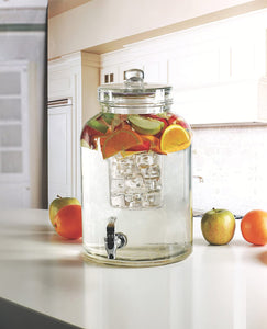 Circleware Brington Glass Beverage Drink Dispenser with Ice Insert and Fruit Infuser, 2.64 gallon, Clear