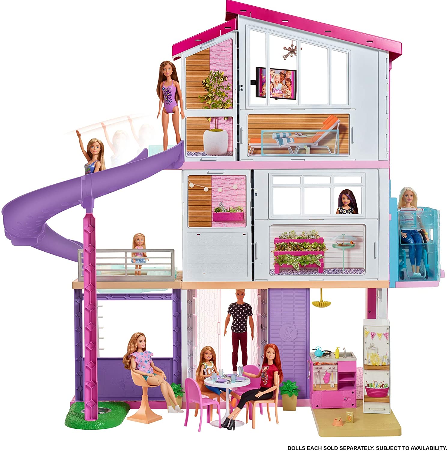 Barbie Dreamhouse 46.5 inch Dollhouse with Elevator, Pool, Slide and 70  Accessories Including Furniture and Household Items, Gift for 3 to 7 Year  Olds, assembly required 