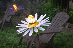 Desert Steel White Daisy Garden Torch – Metal Art Citronella Flower Torch