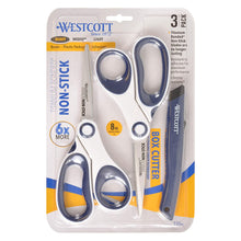 Load image into Gallery viewer, Westcott 2 Pack 8&quot; Titanium Nonstick Scissors and Ceramic Safety Box Cutter