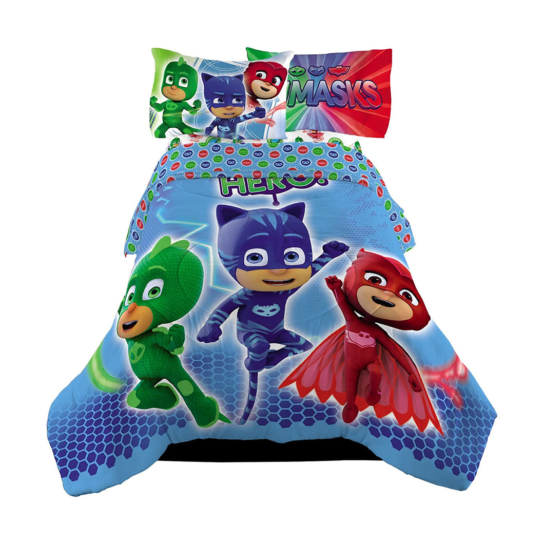 4 Piece Twin Size PJ Masks Bedding Set Includes 3pc Twin Sheet Set And Twin/F Comforter