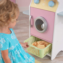 Load image into Gallery viewer, KidKraft Laundry Playset Children&#39;s Pretend Wooden Stacking Washer and Dryer Toy with Iron and Basket, Gift for Ages 3+, Pastel