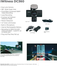 Load image into Gallery viewer, Uniden DC360 iWitness Dual-Camera Automotive Dashcam Video Recorder, G-sensor with Collision Detection and Parking mode Automatically Starts Recording
