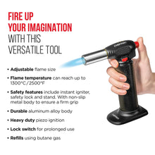 Load image into Gallery viewer, Chefman Culinary Torch Refillable Butane - Cooking Kitchen Blow Torch w/Safety Lock &amp; Adjustable Flame Best for Baking, BBQ, Creme Brulee, Soldering, Camping &amp; More! Butane Gas Not Included