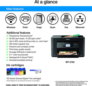 Epson Workforce Pro WF-3720 Wireless All-in-One Color Inkjet Printer, Copier, Scanner with Wi-Fi Direct, Amazon Dash Replenishment Enabled