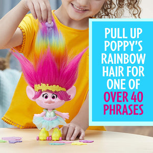 Trolls Party Hair Poppy Musical Doll, Sings "Hair in The Air" When You Pull Up Her Hair, Over 40 Sounds & Phrases E1471