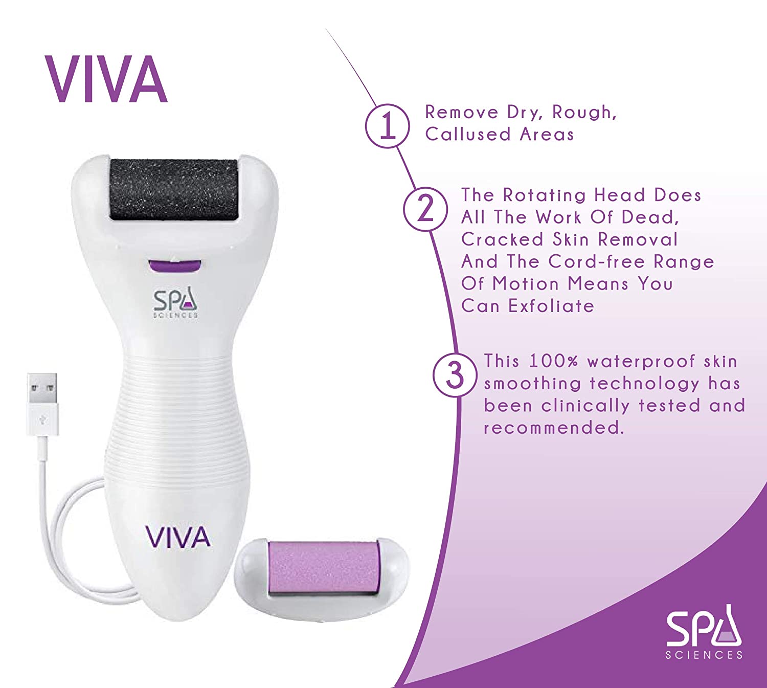 Spa Sciences VIVA: Pro Rechargeable Foot File, Dual- Speed, Diamond  Crystals, Hard/Callus & Dead Skin Ultra Coarse & Fine Head 