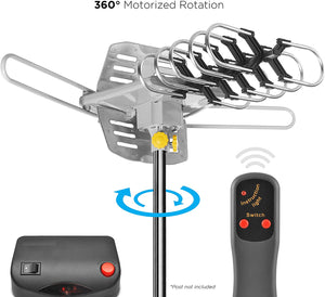 Ematic EDT312ANT HD 1080p Motorized Rotating Outdoor Amplified TV Antenna UHF/VHF/FM with 150 Mile Range