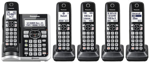 PANASONIC Link2Cell Bluetooth Cordless Phone System with Voice Assistant, Call Blocking and Answering Machine. DECT 6.0 Expandable Cordless System - 5 Handsets - KX-TGF575S (Silver)
