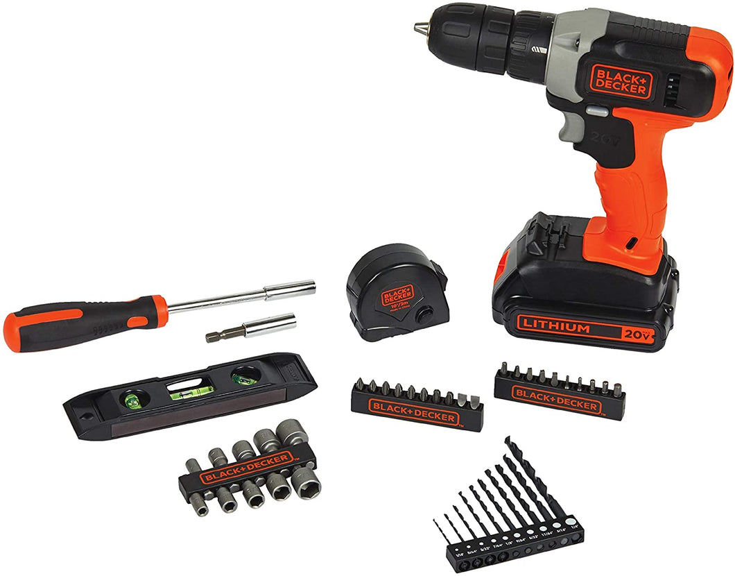 BLACK+DECKER BCD70250PKWM Lithium Cordless Drill 20V with 44 Piece Project Kit