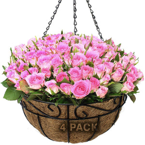 Sorbus 4 Pack Metal Hanging Planter Basket Huge 14 Inch Hanging Flower Pot Basket & Coco Coir Liner for Indoor/Outdoor Garden Décor, Perfect for Home, Garden, Patio, Deck