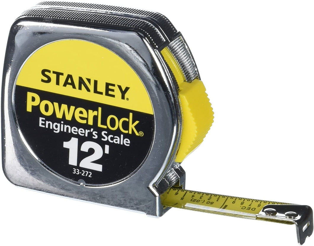 STANLEY PowerLock Tape Measure, Heavy-Duty, Engineer’s Scale with Metal Case, 12-Foot (33-272)