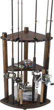 Load image into Gallery viewer, Rush Creek Creations 13 Fishing Rod Corner Rack with Dual Rod Clips and Storage Shelf