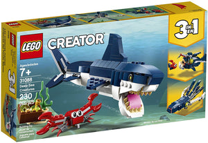 LEGO Creator 3in1 Deep Sea Creatures 31088 Make a Shark, Squid, Angler Fish, and Crab with this Sea Animal Toy Building Kit (230 Pieces)