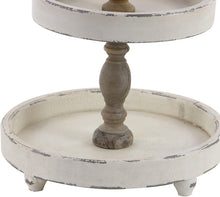 Load image into Gallery viewer, Deco 79 Large, 3-Tier Distressed White &amp; Natural Wood Round Serving Tray Stand, Party Serving Trays, Wood Tray Stand, Farmhouse Style Food Trays | 15” x 25”