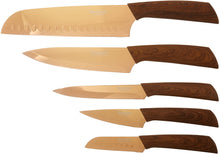Load image into Gallery viewer, Hampton Forge HMC01A489A Hampton Forge-Raintree-10 Kitchen Knife Cutlery Set 5 Guards-Copper Blade-Brown Handle, 10-Piece, Raintree