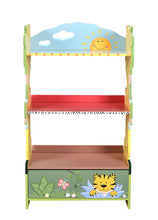 Load image into Gallery viewer, Fantasy Fields - Sunny Safari Wooden Kids Bookshelf with Hand Crafted Designs &amp; Toy Storage - Green