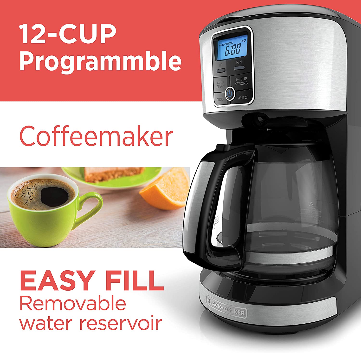 12-Cup Programmable Stainless Drip Coffee Maker with Removable Water  Reservoir