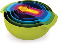 Load image into Gallery viewer, Joseph Joseph 40087 Nest 9 Nesting Bowls Set with Mixing Bowls Measuring Cups Sieve Colander