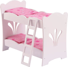 Load image into Gallery viewer, KidKraft Wooden Lil&#39; Doll Bunk Bed with Bedding Set, Furniture for 18&quot; Dolls - White, 20.75&quot; L x 11.57&quot; W x 17.52&quot; H