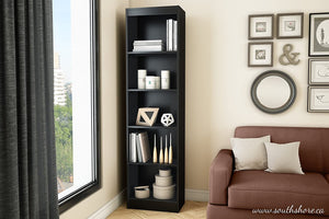 South Shore Axess Collection 5-Shelf Narrow Bookcase, Pure Black
