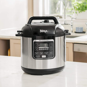 Ninja Instant, 1000-Watt Pressure, Slow, Multi Cooker, and Steamer with 6-Quart Ceramic Coated Pot & Steam Rack (PC101), Black/Si, Silver