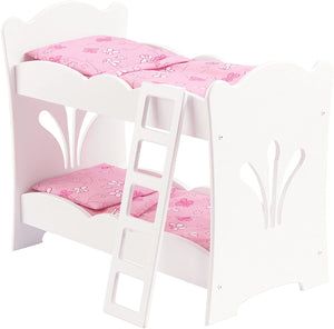 KidKraft Wooden Lil' Doll Bunk Bed with Bedding Set, Furniture for 18" Dolls - White, 20.75" L x 11.57" W x 17.52" H