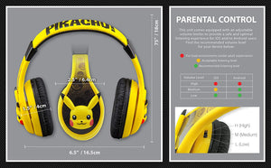 Pokemon Pikachu Kids Headphones for Kids Adjustable Stereo Tangle-Free 3.5mm Jack Wired Cord Over Ear Headset for Children Parental Volume Control Safe