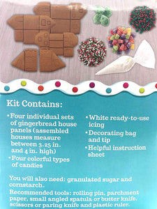 Gingerbread House Kit Mini Village, Build It Yourself Fun For Christmas Thanksgiving Holiday Decorating, 1.87LB Kit Includes: 4 Sets Of House Panels, 4 Types Of Candies, Decorating Bag With Tip, Icing