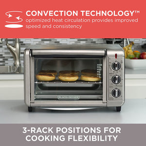 BLACK+DECKER TO3230SBD 6-Slice Convection Countertop Toaster Oven, Includes Bake Pan, Broil Rack & Toasting Rack, Stainless Steel Convection Toaster Oven