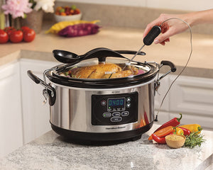 Hamilton Beach (33967A) Slow Cooker With Temperature Probe, 6 Quart, Programmable, Stainless Steel
