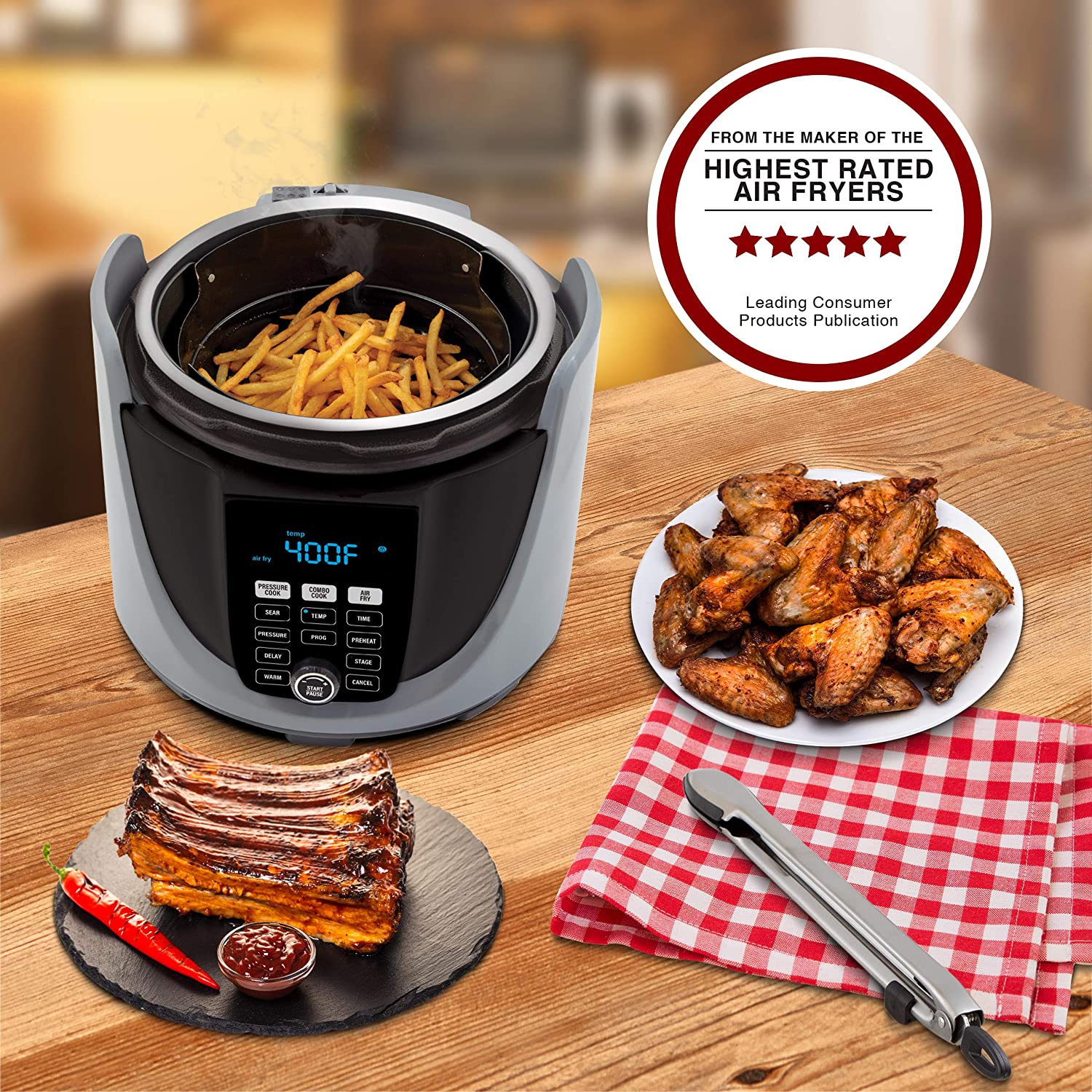 NUWAVE DUET Pressure Air Fryer, Combo Cook Technology, Removable