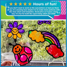 Load image into Gallery viewer, Made By Me Create Your Own Window Art by Horizon Group USA, Paint Your Own Suncatchers. Kit Includes 12 Pre-Printed Suncatchers + DIY Acetate Sheet, Window Paint, Suction Cups, &amp; More, Assorted Colors