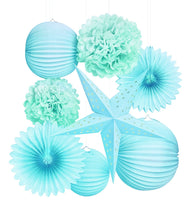 Load image into Gallery viewer, Darice 8 Piece Light Blue Themed, Lanterns, Stars and Fans Party Décor Kit