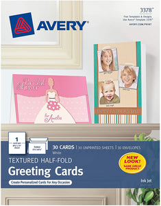 Avery 3378 Textured Half-Fold Greeting Cards, Inkjet, 5 1/2 x 8 1/2