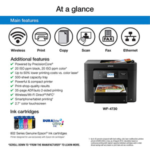 Epson Workforce Pro WF-4730 Wireless All-in-One Color Inkjet Printer, Copier, Scanner with Wi-Fi Direct, Amazon Dash Replenishment Enabled