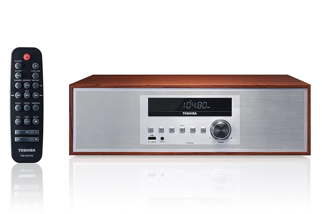 Toshiba TY-CWU700 Vintage Style Retro Look Micro Component Wireless Bluetooth Audio Streaming & CD Player Wood Speaker System + Remote, USB Port for MP3 Playback, FM Stereo Digital Tuner, AUX Input